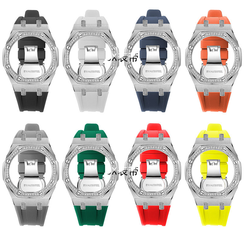 Three generations of modified diamond-encrusted farm oaks adapted to CASIOGA-2100 B2100 2110 strap steel case