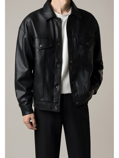 Men's Cool and Stylish High-End Motorcycle Short Leather Jacket, New Trendy Loose Pu Leather Jacket for Men in Spring and Autumn