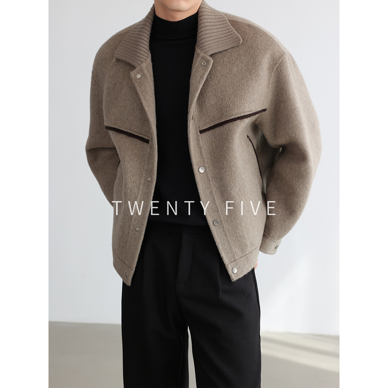 100% Wool Series Autumn and Winter Woolen Jacket for Men Urban Commuting Casual Patchwork Warm Coat for Men