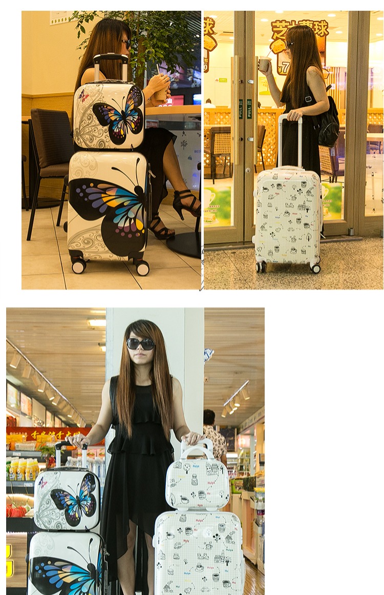 Trẻ em hộp xe đẩy trường hợp bánh xe phổ biến hoạt hình vali 20 inch túi du lịch dễ thương 24 inch mật khẩu sinh viên hộp nữ - Va li vali hồng