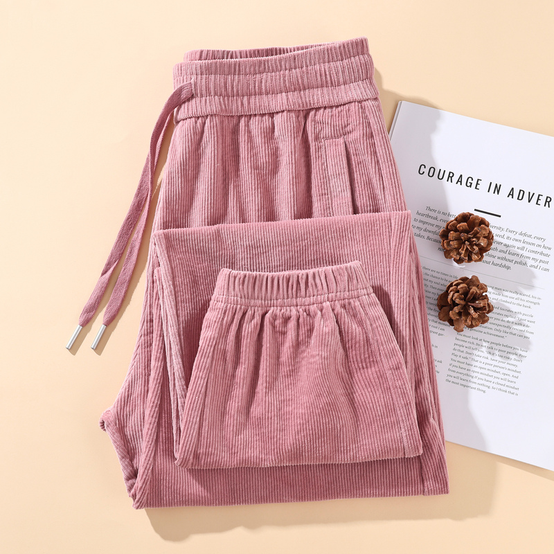 Pure Cotton Pink Casual Pants for Women, Spring and Autumn 2026 New Corduroy Sweatpants, High-Waisted Zippered Jogger Pants for Women Pure Cotton Pink Casual Pants for Women, Spring and Autumn 2026 New Corduroy Sweatpants, High-Waisted Zippered Jogger Pants for Women