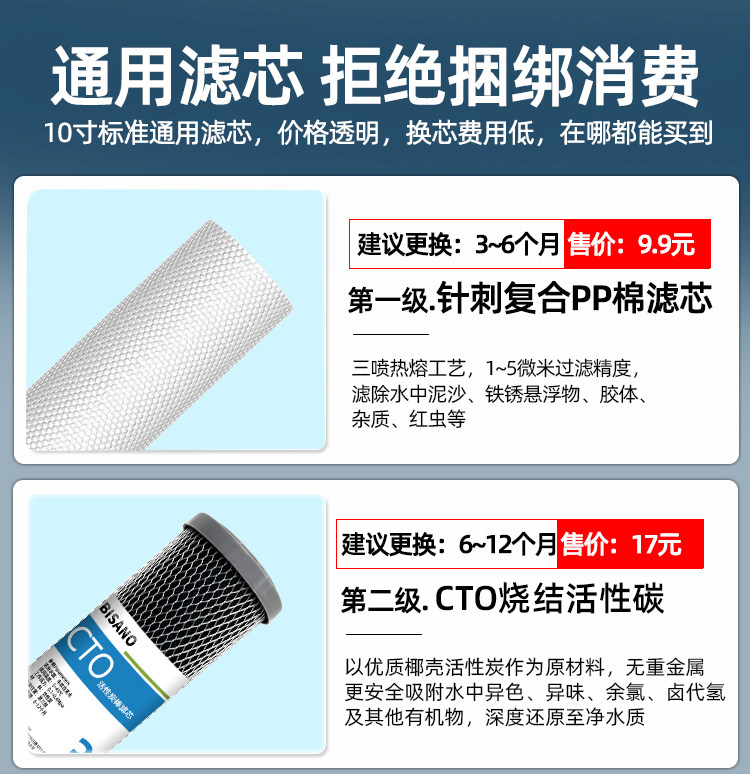 Фильтр для воды 家用净水器10寸通用滤芯直饮机厨房水龙头过滤汇通ro反渗透净水机