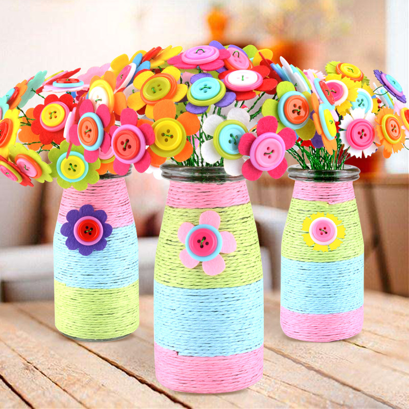 Button bouquet diy children's handmade material bag button painting kindergarten puzzle potted Christmas gift