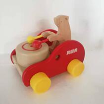 Childrens drag bear beating drum hand trailer Walker baby wooden intellectual toy 1-2-3 year old cart