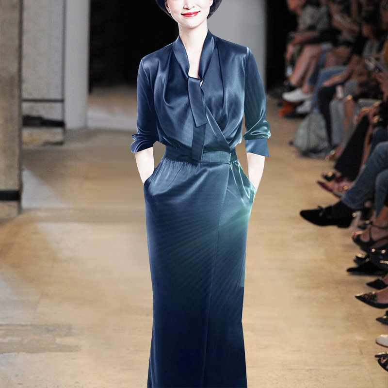 European Station 2026 Spring/Summer Celebrity Host Style Satin Acetate Long Dress, Fashionable High-End Slimming Formal Dress European Station 2026 Spring/Summer Celebrity Host Style Satin Acetate Long Dress, Fashionable High-End Slimming Formal Dress
