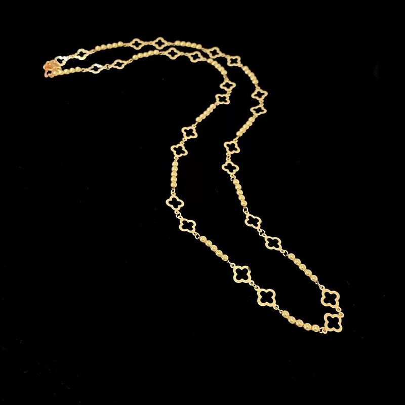 Anbermann Italian 18K Gold Four-Leaf Clover Gold Bead Starry Sky Necklace Plain Gold Chain