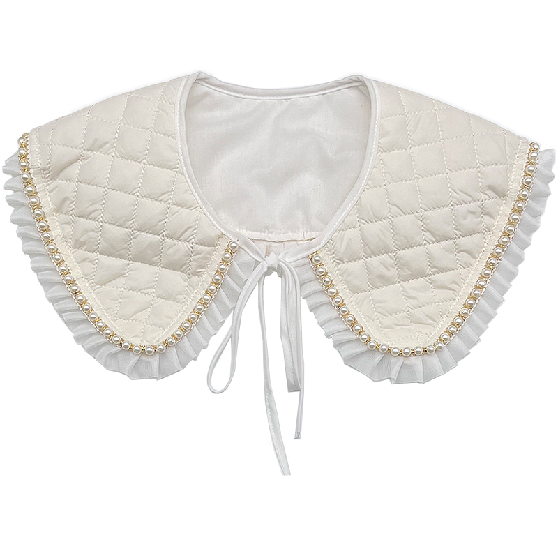 Autumn and Winter Large Lapel Diamond-Shaped Pearl Thickened Quilted Outer Shawl Fake Collar Women's Versatile Ruffled Doll Collar Small Shawl
