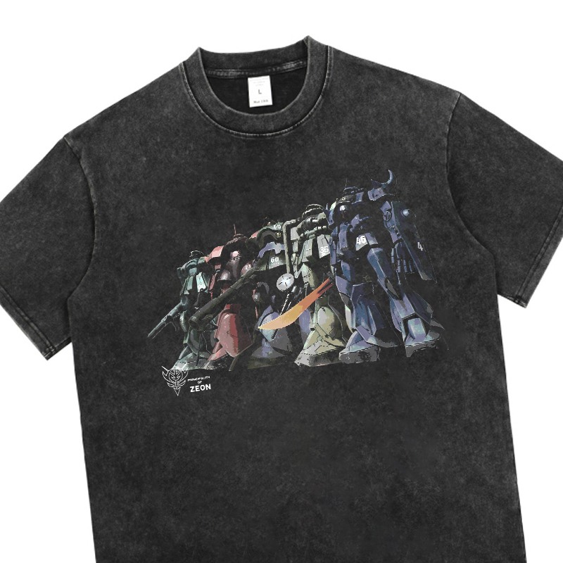 Qijie Lane Original Cotton T-Shirt Mobile Suit Gundam Collaboration Washed Zaku Zeon Casual Short Sleeve 230g Qijie Lane Original Cotton T-Shirt Mobile Suit Gundam Collaboration Washed Zaku Zeon Casual Short Sleeve 230g