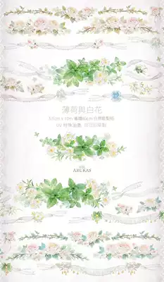 Full roll]Arukas Window of tranquility) Shimmer)Spring branch light dyeing)Mint and white flowers)Honey gold tape
