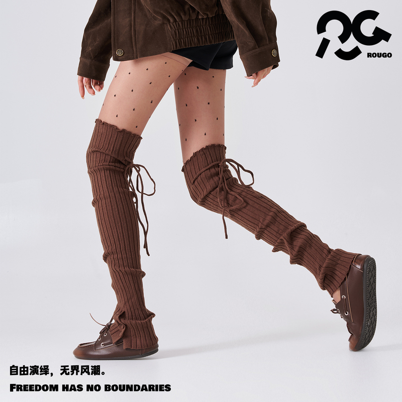 Ruth's Style | Rougo Melard Coffee-Colored Lace-Up Sock Covers, Slouch Socks for Women, Long Over-The-Knee Socks with Buttons Ruth's Style | Rougo Melard Coffee-Colored Lace-Up Sock Covers, Slouch Socks for Women, Long Over-The-Knee Socks with Buttons