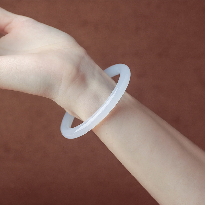 Natural High Ice Jade Medullary Lychee Freeze Bracelet White Manau Small Fine Round Bar Girl Young fairy Beauty Bar