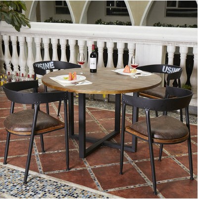 European-style dining table and chairs simple solid wood round table size household dining table Chinese cafe dining table western leisure table