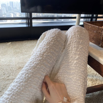 Clouds three-dimensional relief knitted corrugated management two-color thin and versatile wide-leg casual pants womens spring and autumn ins tide loose