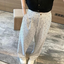 Loose straight stripes white high waist wide leg casual pants womens spring and autumn thin ins trendy thin versatile pants