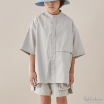 Domestic spot childrens clothing MOUN TEN Japanese cotton polyester linen loose shoulder half sleeve stand collar shirt