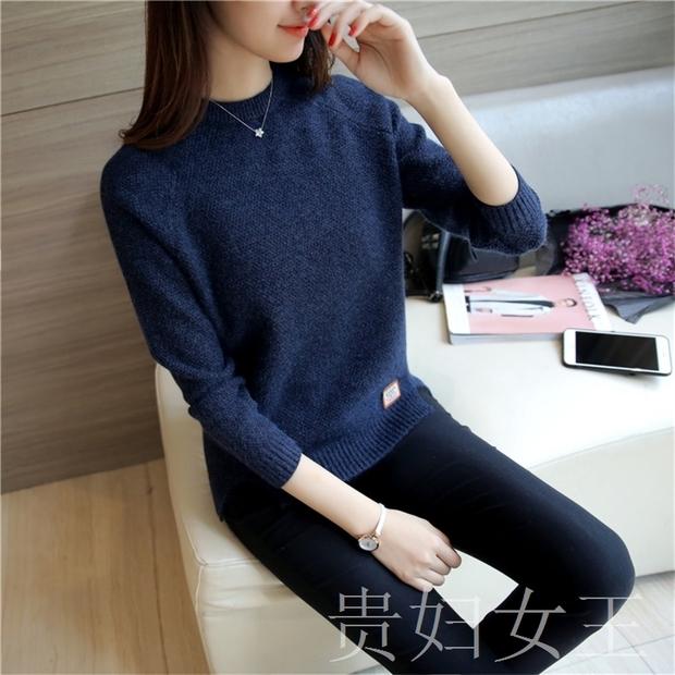 Phiên bản Hàn Quốc của áo len rộng áo len nữ mùa thu và mùa đông ngắn cổ tròn đáy áo sơ mi nữ dày ao thun