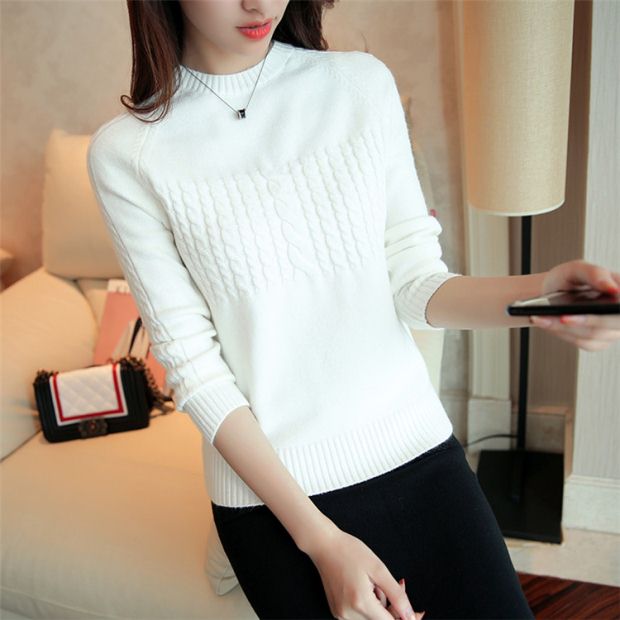 Mùa xuân và mùa thu Áo len nữ mới của Hàn Quốc Cổ tròn ngắn tay dài Áo sơ mi mùa thu và mùa đông Áo len xoắn áo nữ