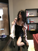 Vis gold French retro rose velvet dress women autumn and winter waist slim design sense niche long skirt