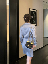 Vis gold satin design sense niche shirt dress women Autumn senior sense temperament commuter A- line dress