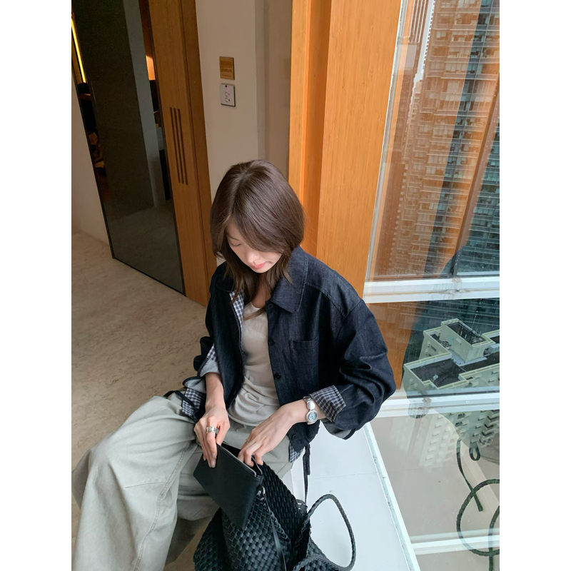 Lento Fake Two-Piece Denim Jacket for Women, Autumn Korean Style, Very Stylish, Niche, Loose Fit, Short Top for Petite Figures