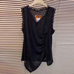 Fat Girl 2022 Summer New Plus Size Women's Lace Splicing Vest V-neck Irregular Side Bottoming Sleeve Top