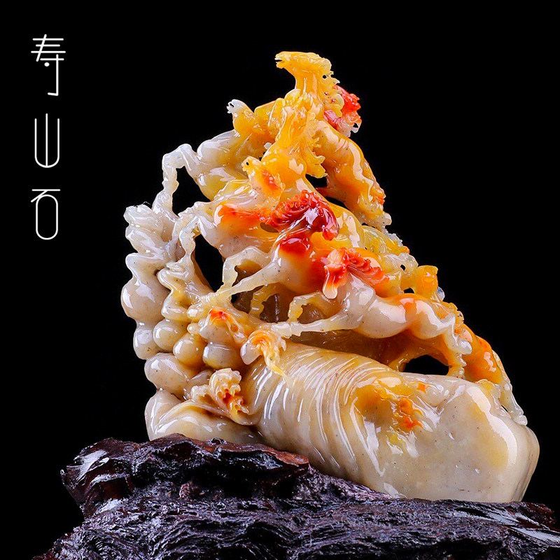 Shoushan Stone Pendulum 8 Jun Mahibiscus stone engraving Living room Book room Xuanguan Ma to successful seal engraving natural chic stone