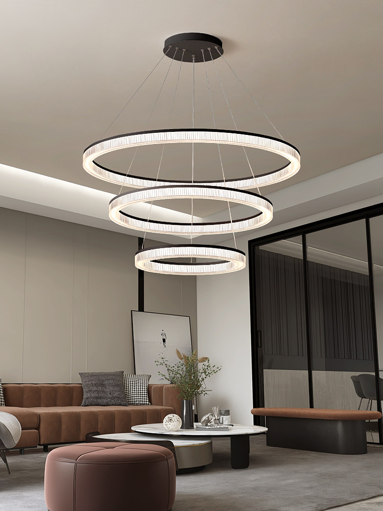 Living Room Chandelier Full Spectrum Eye Protection Lamp Modern Simple Nordic Fashion High Cri Double Round Minimalist Dining Room Chandelier