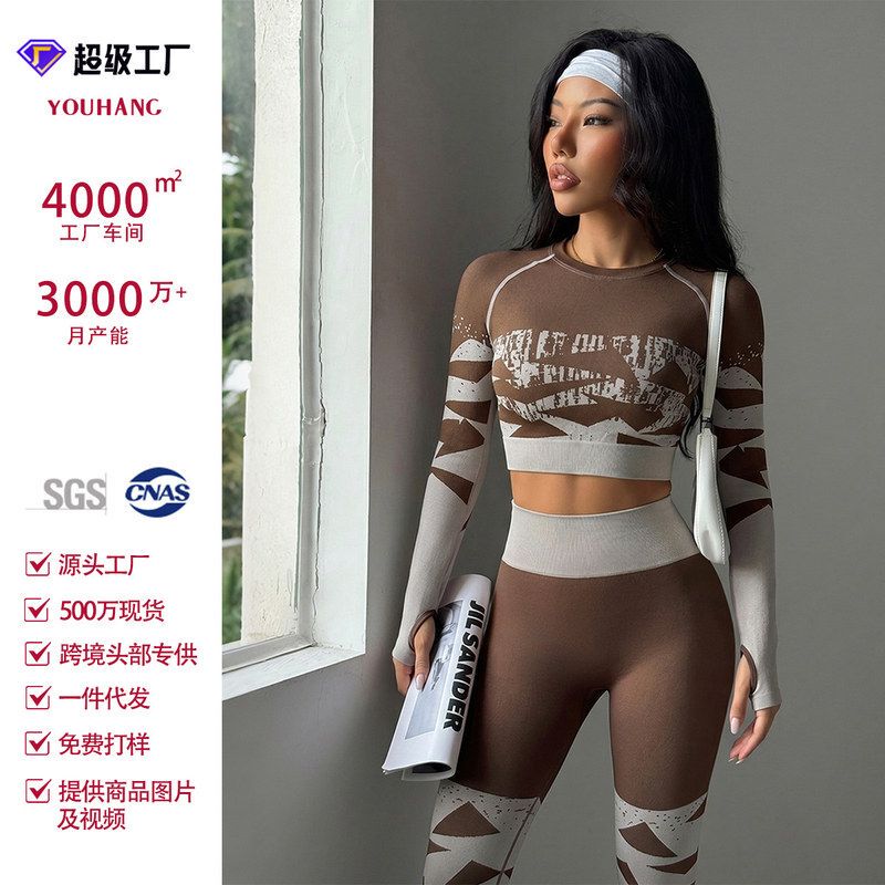 Summer New Cross-Border Hot-Selling Leopard Print Long-Sleeve Long-Pants Yoga Set Quick-Dry Seamless Body-Shaping Sexy Yoga Set Summer New Cross-Border Hot-Selling Leopard Print Long-Sleeve Long-Pants Yoga Set Quick-Dry Seamless Body-Shaping Sexy Yoga Set