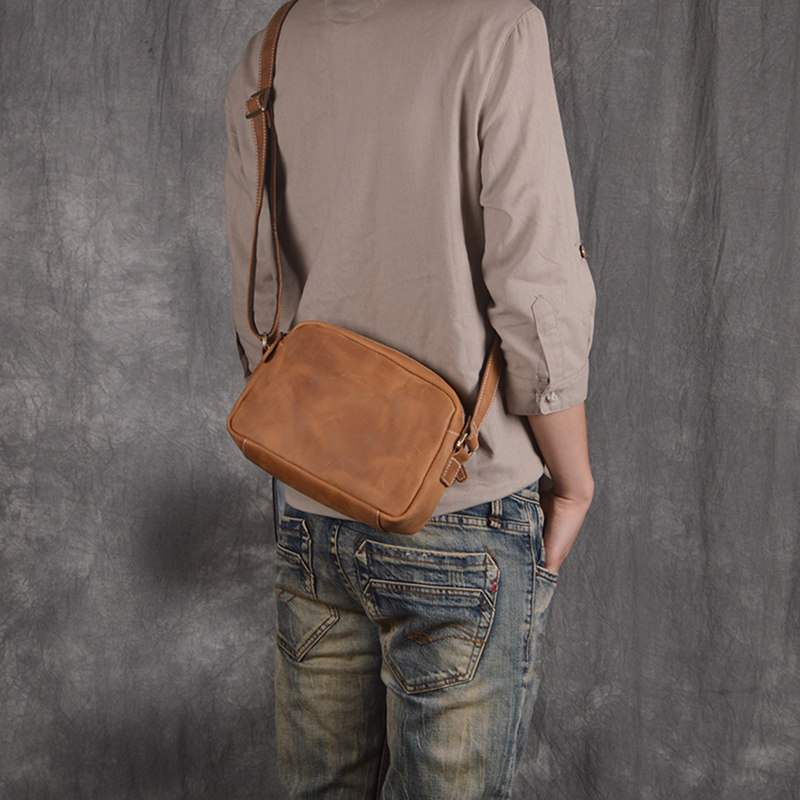 Original handmade Messenger casual shoulder bag simple retro top layer cowhide men and women small bag horizontal section crazy horse leather men's bag