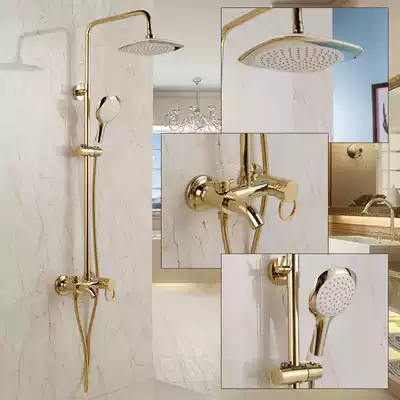 Gold-plated antique shower shower shower kit all copper bathroom hot and cold shower faucet shower