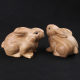 Old peach wood rabbit ornaments wood carving zodiac solid wood large and small pair of cute living room desktop crafts