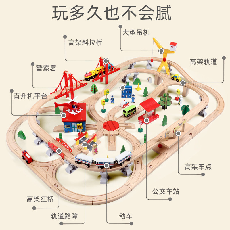 Imported Beech Wood Real Wood Railcar Electric Small Train Suit Wooden Children Puzzle Assembly Toy 3-6-Taobao