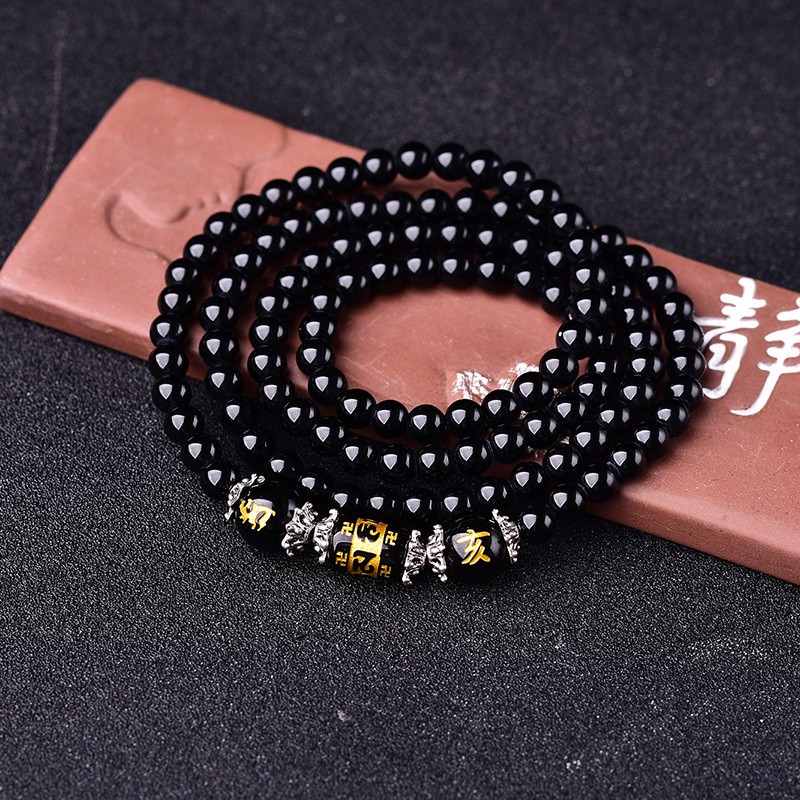 Obsidian 12 Zodiac Couple Style Multi-Circle Bracelet for Female Students, Simple Korean Style Trendy Tibetan Silver Men's Bracelet Gift