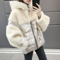 Granules Cashmere Splice Women 2021 New Lamb Hair One Short Coat Women Autumn and Winter Coats Joker