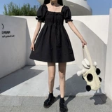 Платье, приталенная юбка, коллекция 2021, французский стиль, высокая талия, квадратный вырез, рукава фонарики