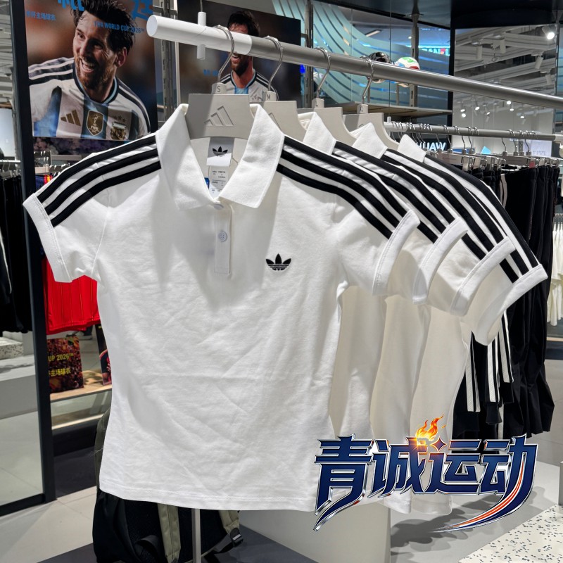 Adidas Trefoil Short-Sleeved Summer New Three-Stripe Classic Slim-Fit Short Polo Shirt Sports T-Shirt for Women