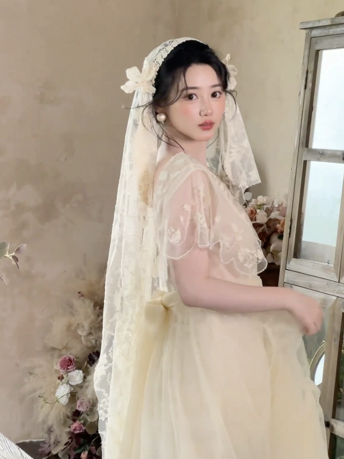 🌟婚宴必备:美高原创香槟色复古蕾丝民国风新娘头纱💍-头纱-淘宝好物网