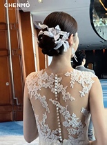 Megos original hand-stitched beads taro-colored flower heart and branches bridal headwear makeup styling photo shoot travel photo shoot