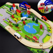 Wooden 40PCs Assembly Urban Transportation train rail overpass scene combination building blocks children toys