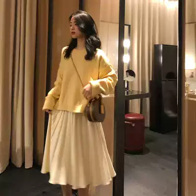 Large size early autumn 2021 new foreign school thin wear temperament long dress fashion two-piece set Net Red