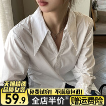 White shirt lining woman 2022 new early spring design feeling small long sleeves sweet dont make blouses top