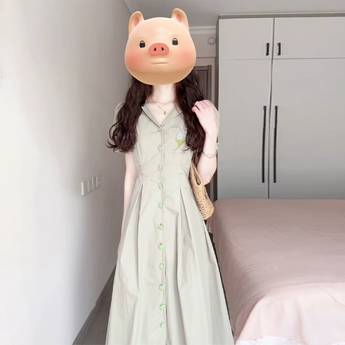 Зеленая летняя рубашка, платье, приталенный корсет, длинная юбка, французский стиль