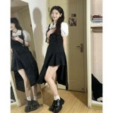 Платье, небольшой дизайнерский черный комплект, подтяжки, осеннее