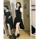 Платье, небольшой дизайнерский черный комплект, подтяжки, осеннее