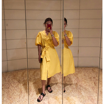 WXLSTUDIO bubble sleeve temperament dress female 2021 summer new design sense yellow skirt