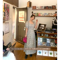 wxlstudio elegant playful French waist dress womens collar bubble sleeve summer long floral skirt