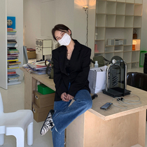 wxlstudio black lace stitching blazer womens spring new Korean loose suit top