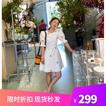 WXLSTUDIO white embroidered dress women 2021 summer new ruffle flared flared Medium-length dress