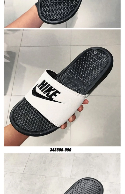 NIKE Benassi âm dương Yuanyang Oufen nam và nữ dép mát 343881-104 343880-090-100 - Dép thể thao