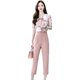 Summer 2022 new fashion suit Temperament Goddess Fan Xianshou Floral Chiffon Shirt Cigarette Pipe Pants Western Style Two-piece Set